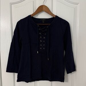 JCrew Navy Lace-Up 3/4 Sleeve Tunic Top